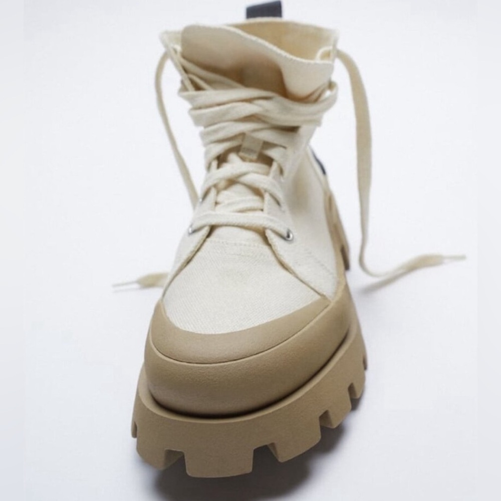 ZARA low heel lace up fabric ankle boot - Picture 5 of 9